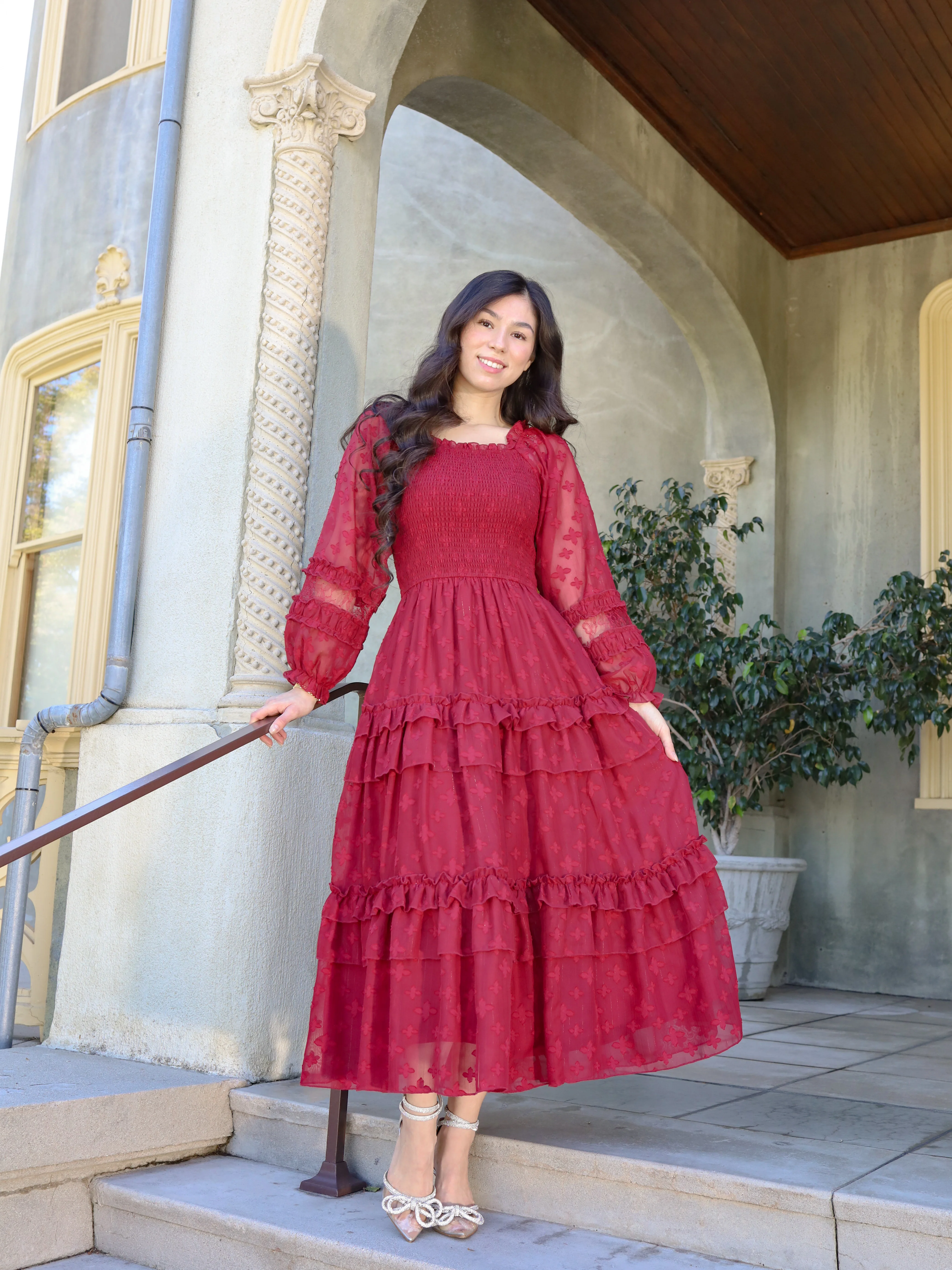 Glittering Garden Dress - Garnet